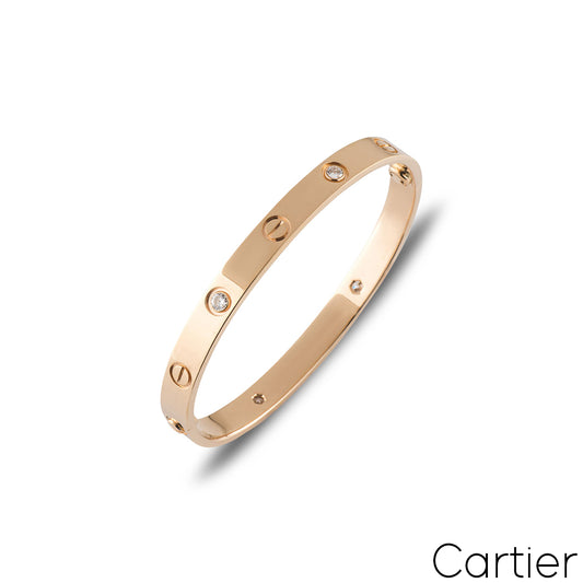 Cartier Rose Gold Half Diamond Love Bracelet Size 16 B6036016