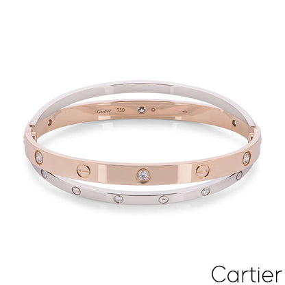 Cartier Love Rose & White Gold Diamond Bracelet Size 19 N6039119