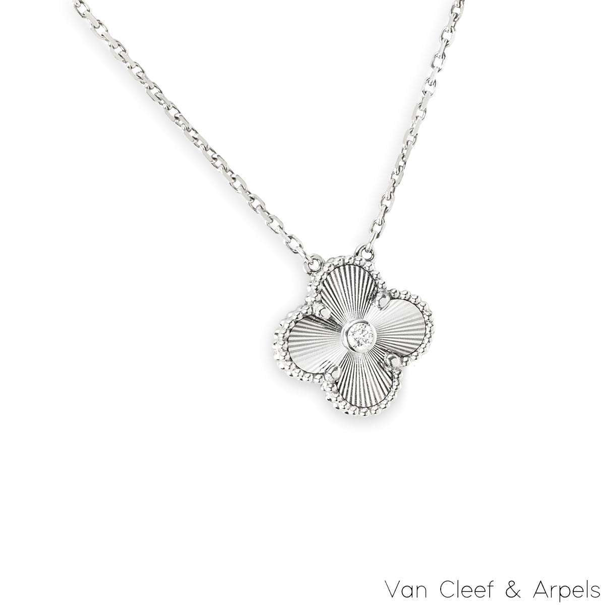 Van Cleef & Arpels White Gold Diamond Vintage Alhambra Pendant VCARP6L800