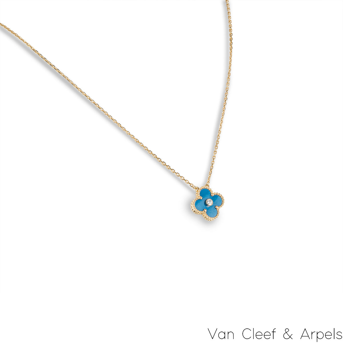 Van Cleef & Arpels Limited Edition 2019 Celestial Blue Porcelain Vintage Alhambra Holiday Pendant VCARP46000