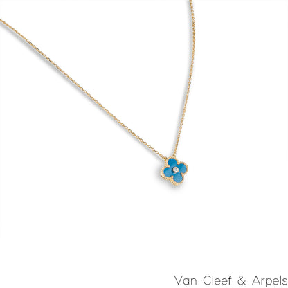 Van Cleef & Arpels Limited Edition 2019 Celestial Blue Porcelain Vintage Alhambra Holiday Pendant VCARP46000