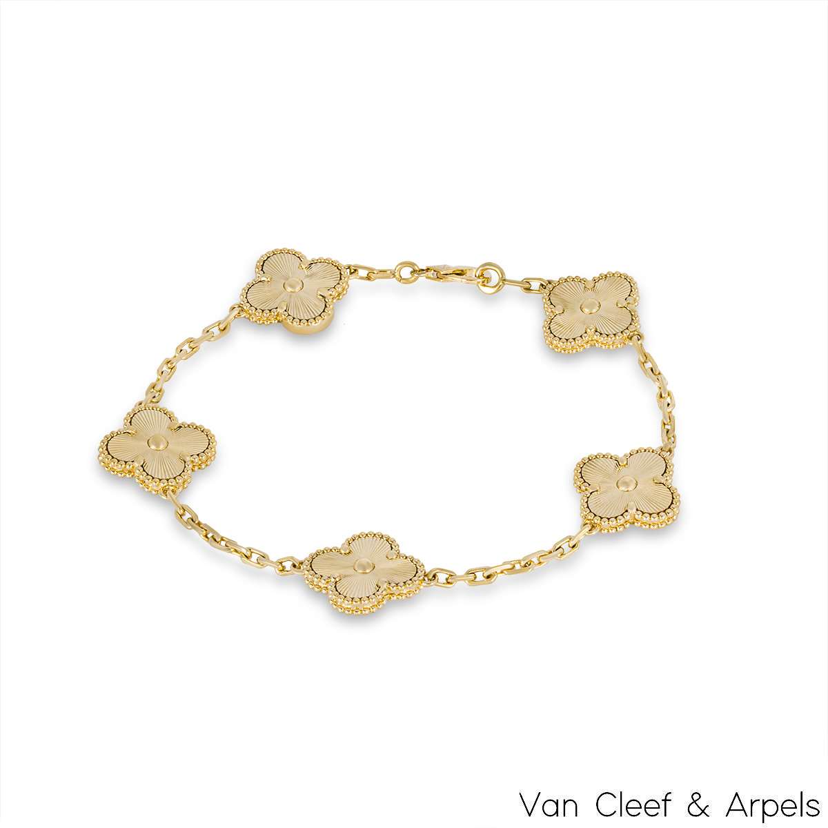 Van Cleef & Arpels Yellow Gold Guilloche Vintage Alhambra 5 Motif Bracelet VCARP3JK00