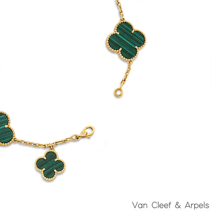 Van Cleef & Arpels Yellow Gold Malachite Magic Alhambra 5 Motif Bracelet VCAO3AU00