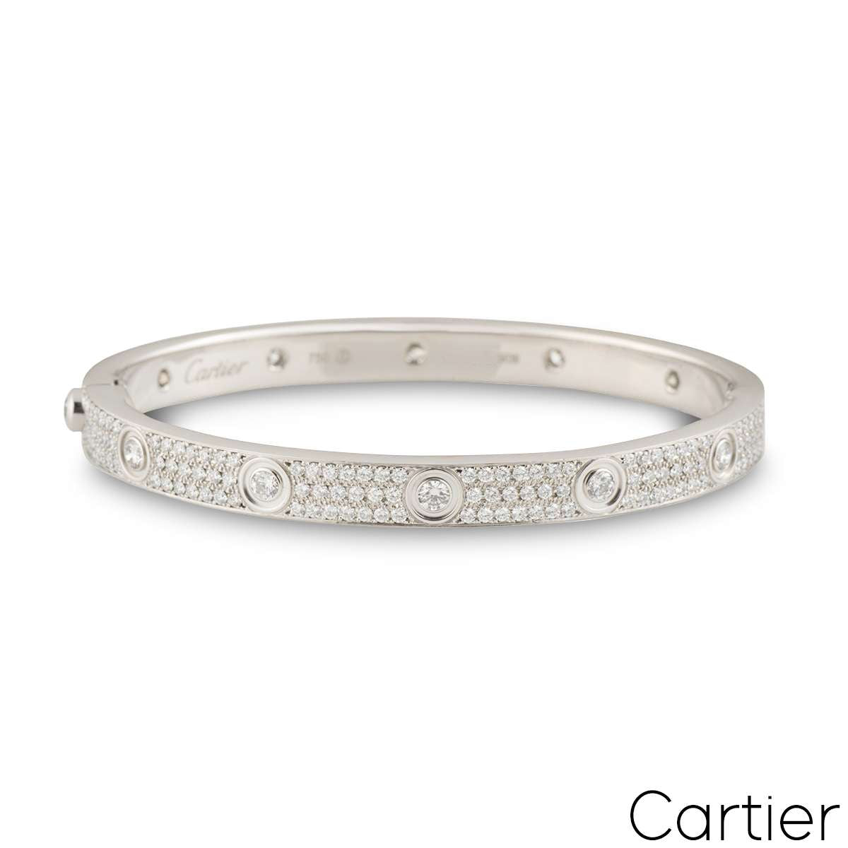 Cartier White Gold Pave Diamond Love Bracelet Size 18 N6033603