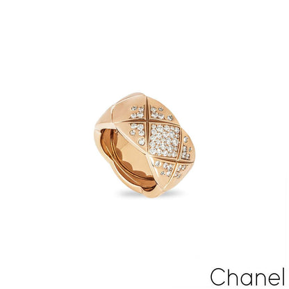 Chanel Beige / Rose Gold Diamond Coco Crush Ring Size 50 J11100