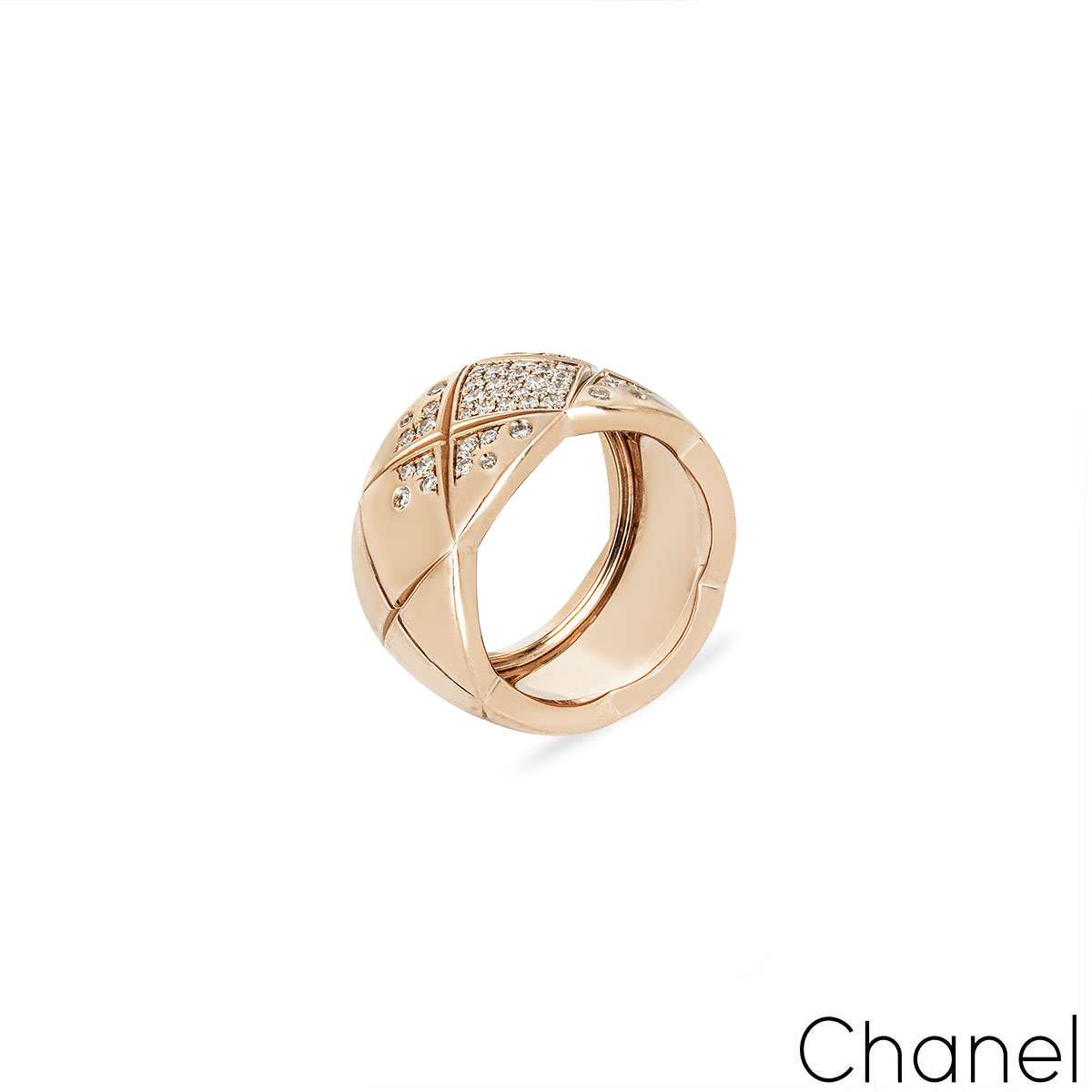 Chanel Beige / Rose Gold Diamond Coco Crush Ring Size 50 J11100