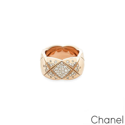 Chanel Beige / Rose Gold Diamond Coco Crush Ring Size 50 J11100