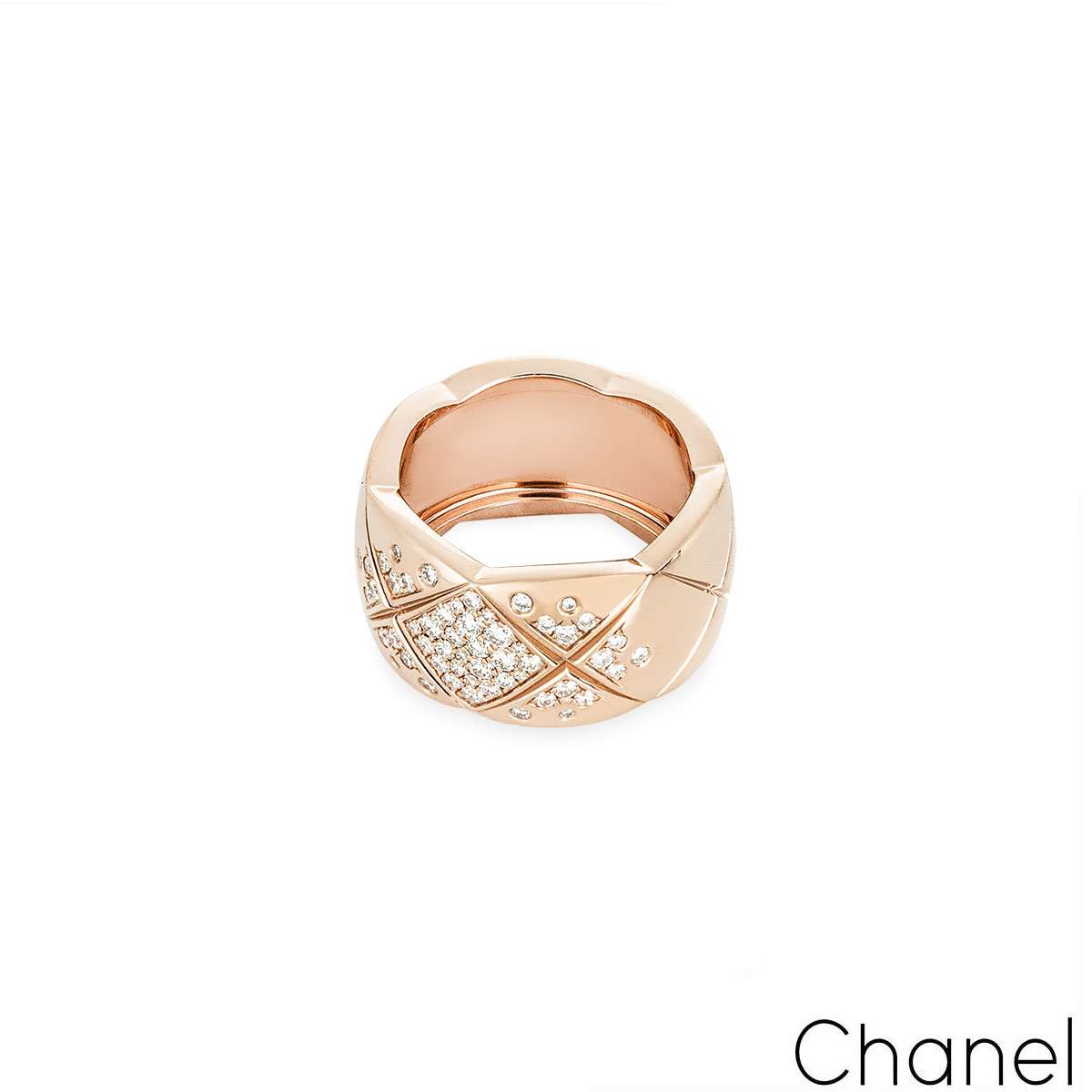 Chanel Beige / Rose Gold Diamond Coco Crush Ring Size 50 J11100