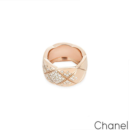 Chanel Beige / Rose Gold Diamond Coco Crush Ring Size 50 J11100