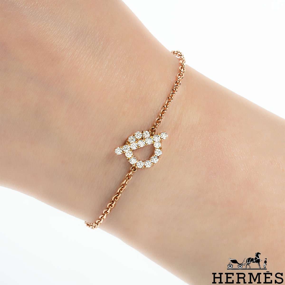 Hermés Rose Gold Diamond Finesse Bracelet H219411B 00