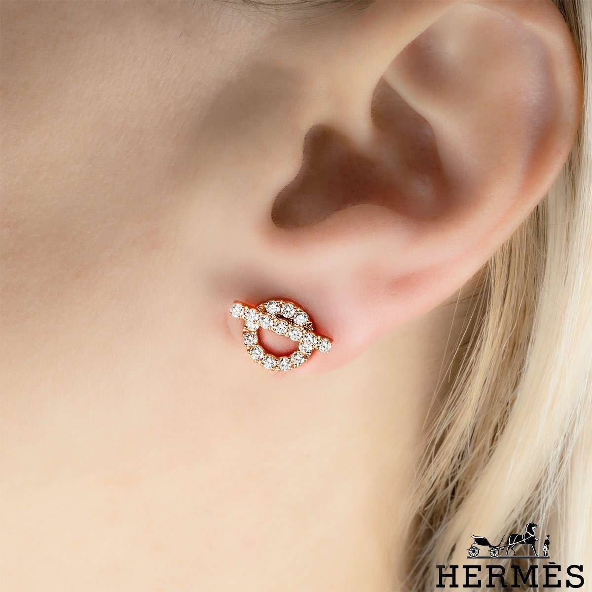 Hermés Rose Gold Diamond Finesse Earrings 0.92CT H219512B 00