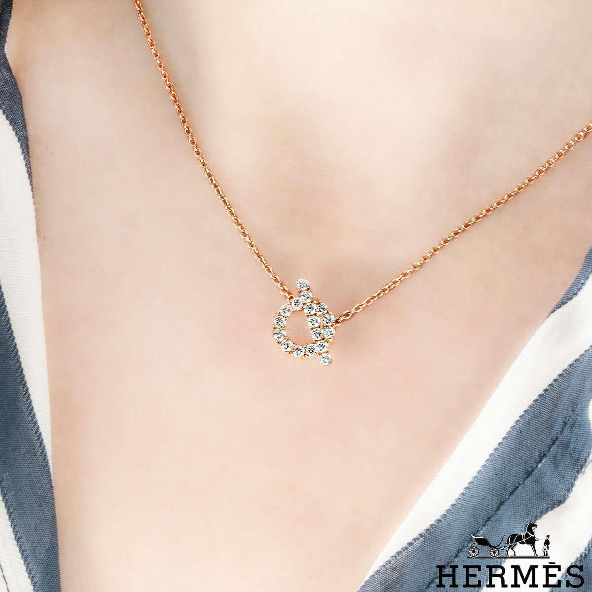 Hermés Rose Gold Diamond Finesse Necklace H219315B 00