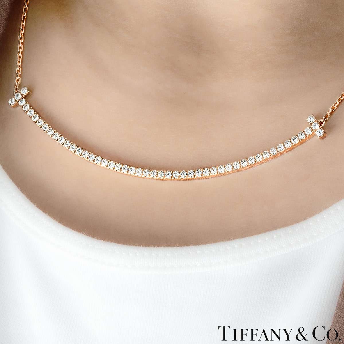 Tiffany & Co. Rose Gold Diamond T Smile Pendant 67513509