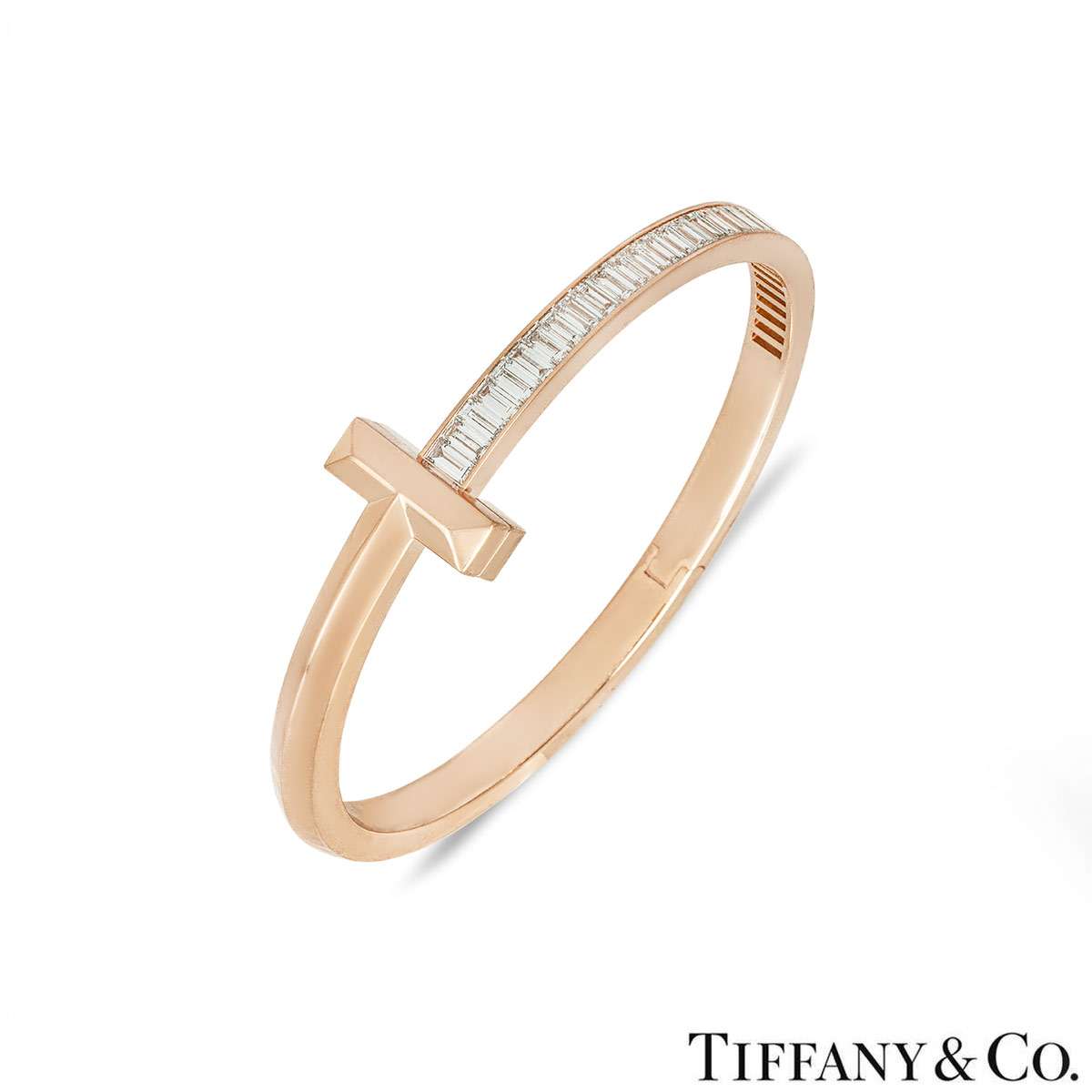 Tiffany & Co. Rose Gold Tiffany T1 Wide Baguette Diamond Hinged Bracelet 67790154