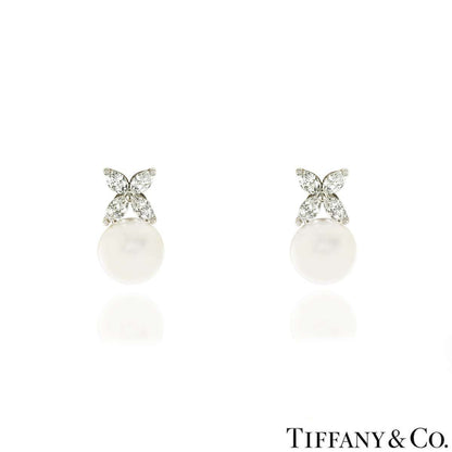 Tiffany & Co. Platinum Diamond & Pearl Victoria Earrings 60152975