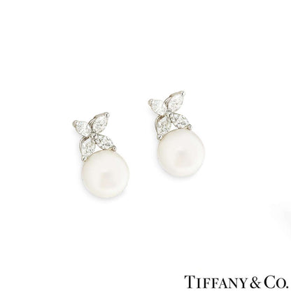 Tiffany & Co. Platinum Diamond & Pearl Victoria Earrings 60152975