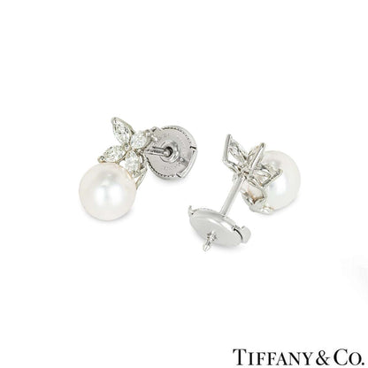 Tiffany & Co. Platinum Diamond & Pearl Victoria Earrings 60152975