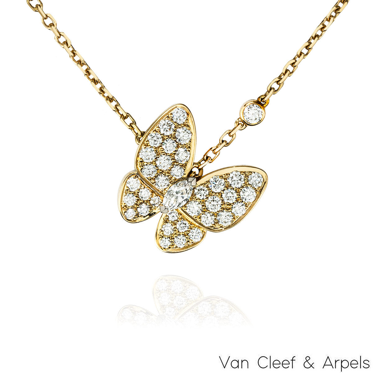 Van Cleef & Arpels Yellow Gold Diamond Two Butterfly Pendant VCARP3DP00