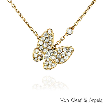 Van Cleef & Arpels Yellow Gold Diamond Two Butterfly Pendant VCARP3DP00