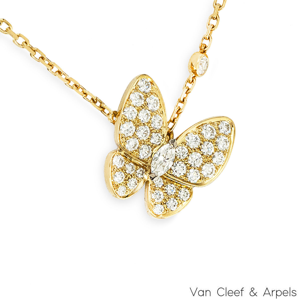 Van Cleef & Arpels Yellow Gold Diamond Two Butterfly Pendant VCARP3DP00