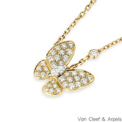 Van Cleef & Arpels Yellow Gold Diamond Two Butterfly Pendant VCARP3DP00