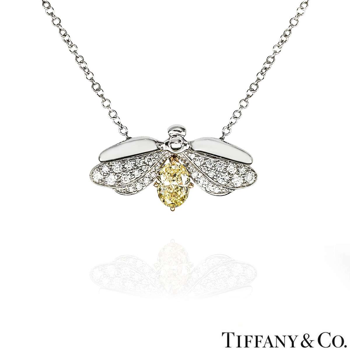 Tiffany & Co. Platinum Fancy Intense Yellow Diamond Paper Flowers Firefly Pendant 0.44CT