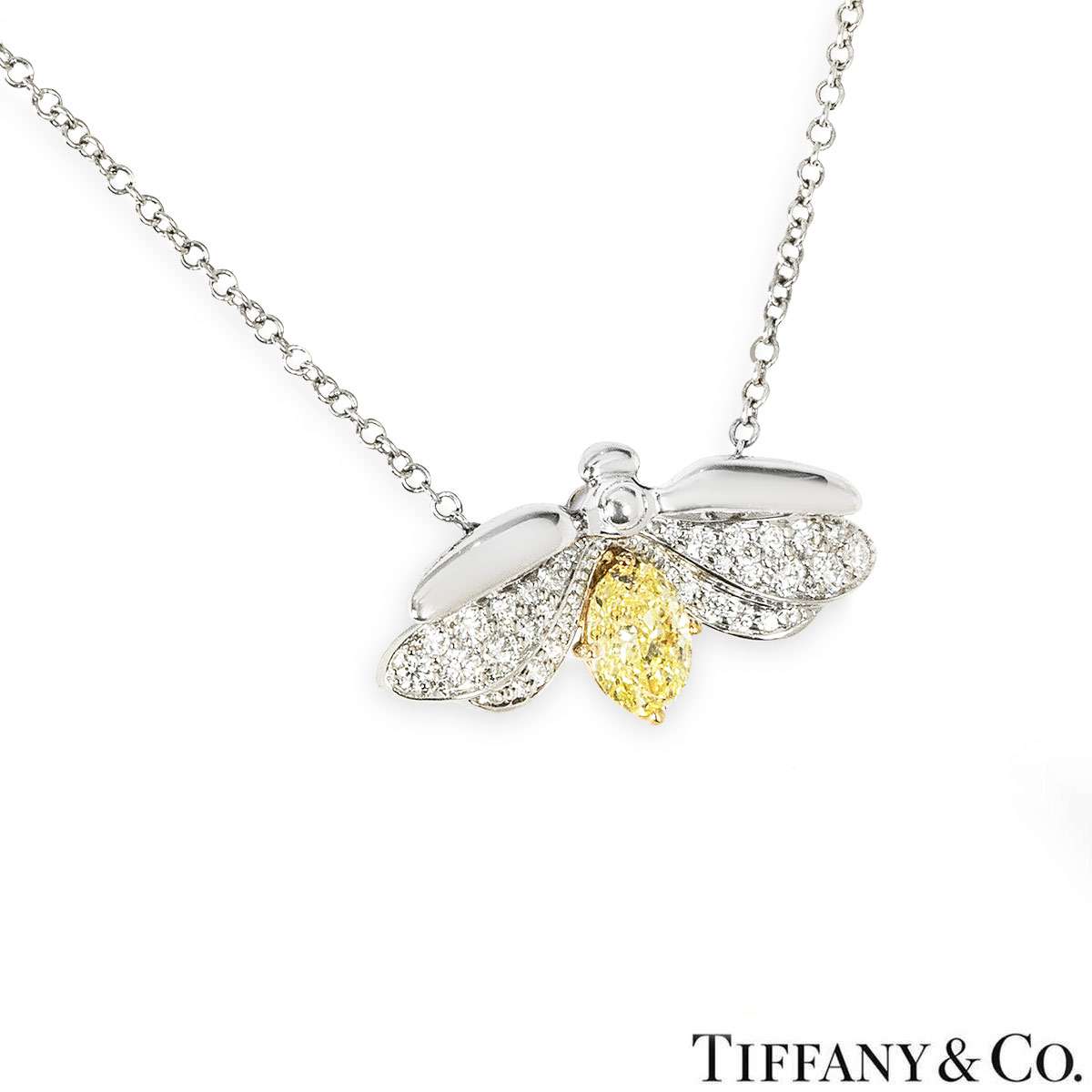 Tiffany & Co. Platinum Fancy Intense Yellow Diamond Paper Flowers Firefly Pendant 0.44CT