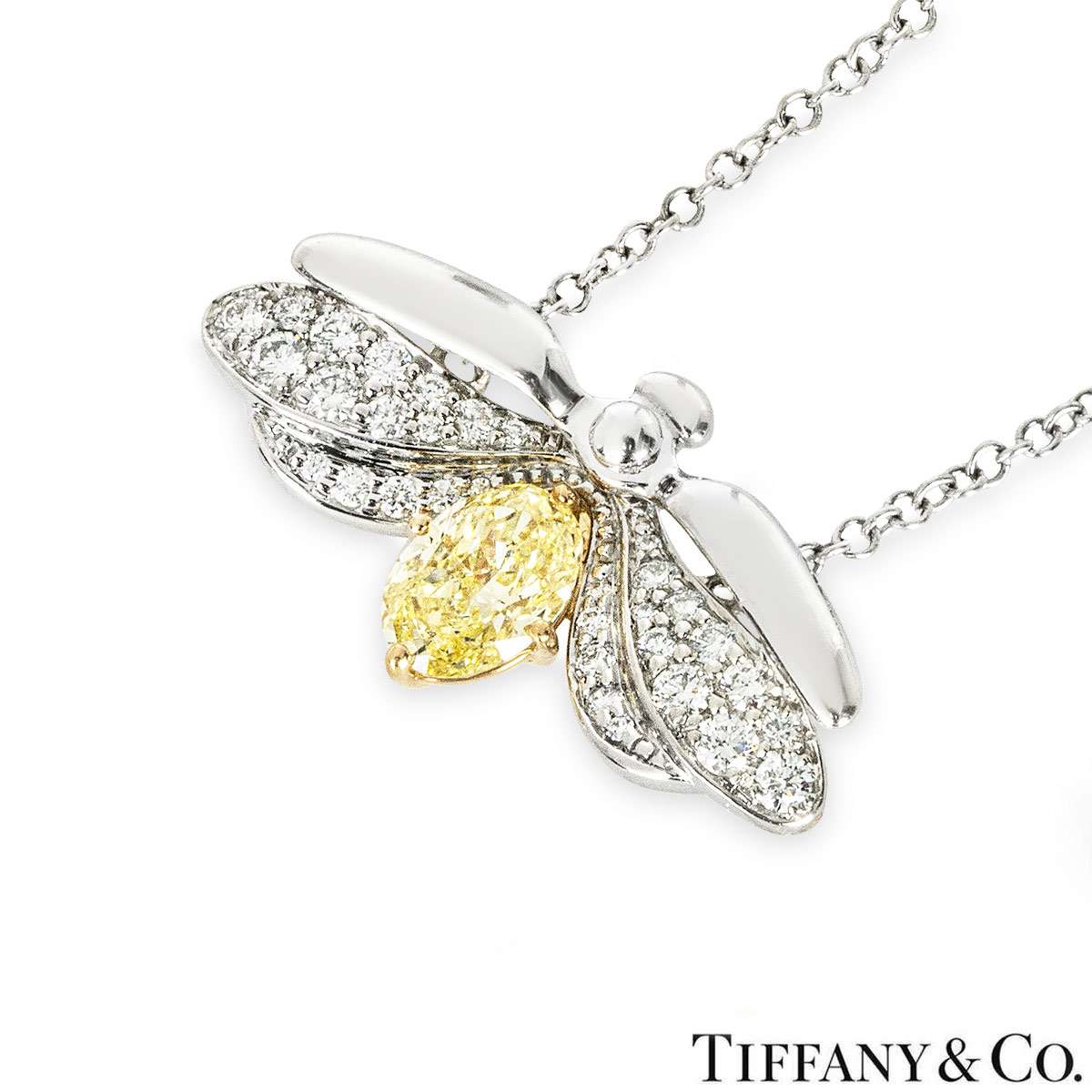 Tiffany & Co. Platinum Fancy Intense Yellow Diamond Paper Flowers Firefly Pendant 0.44CT