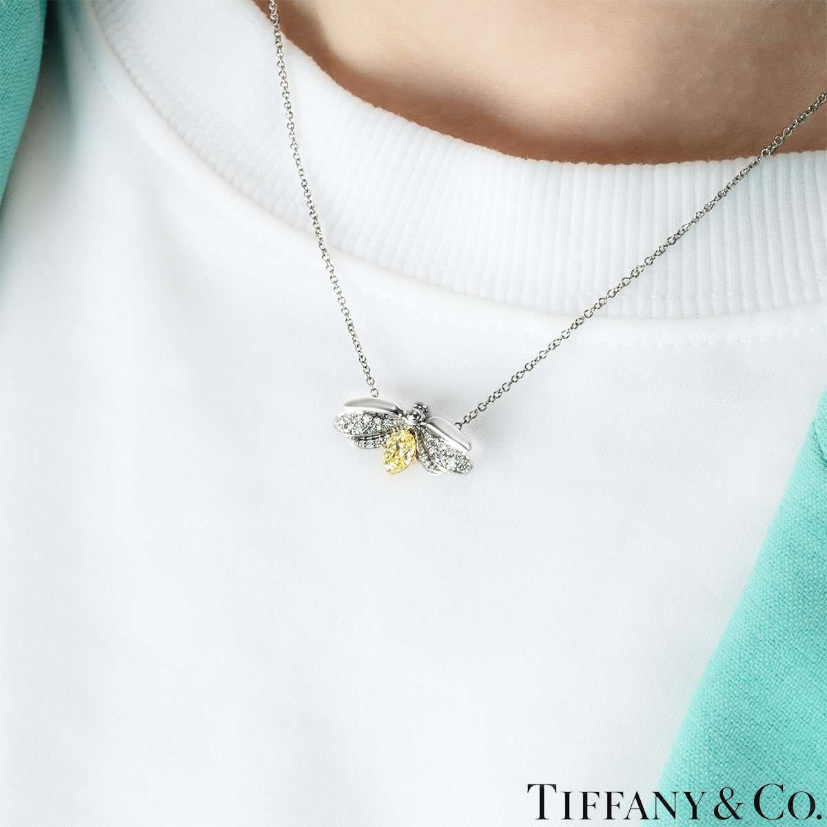 Tiffany & Co. Platinum Fancy Intense Yellow Diamond Paper Flowers Firefly Pendant 0.44CT