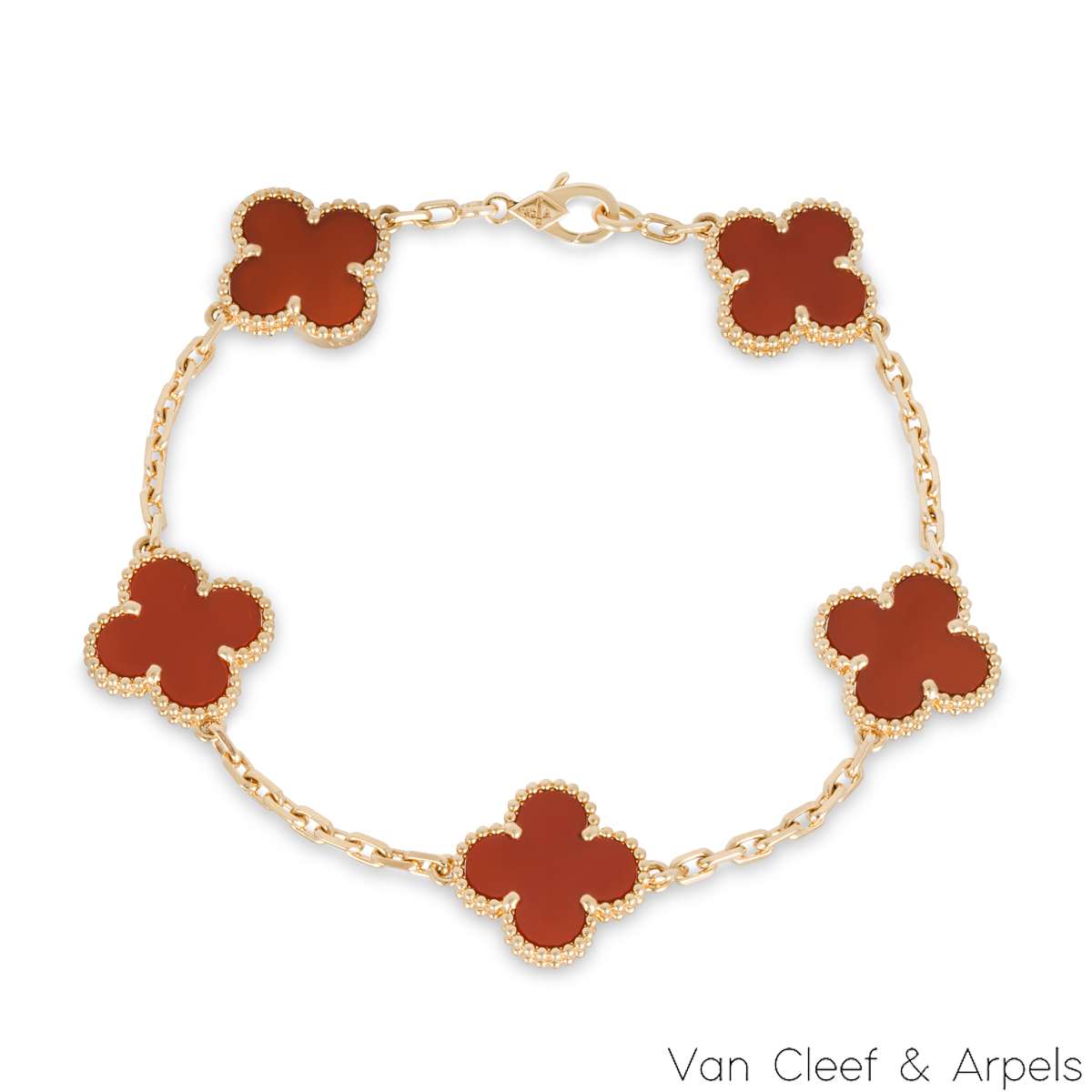 Van Cleef & Arpels Yellow Gold Carnelian Vintage Alhambra 5 Motif Bracelet VCARD35500