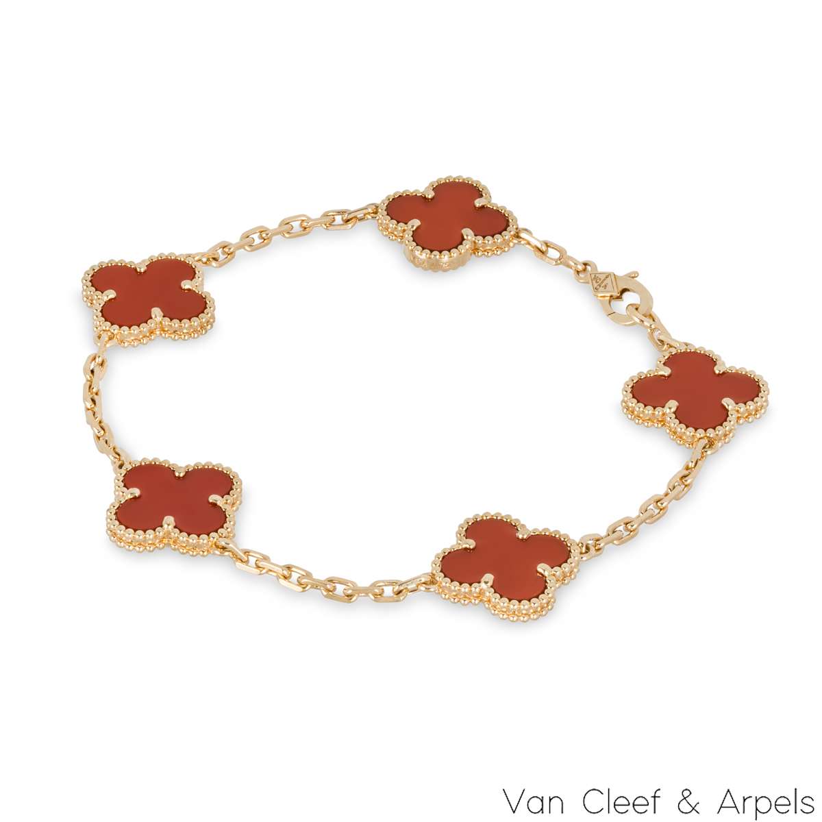 Van Cleef & Arpels Yellow Gold Carnelian Vintage Alhambra 5 Motif Bracelet VCARD35500