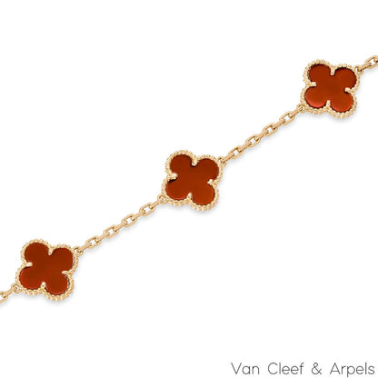 Van Cleef & Arpels Yellow Gold Carnelian Vintage Alhambra 5 Motif Bracelet VCARD35500