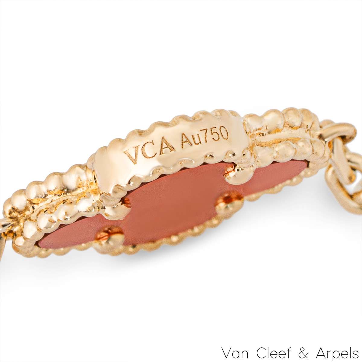 Van Cleef & Arpels Yellow Gold Carnelian Vintage Alhambra 5 Motif Bracelet VCARD35500