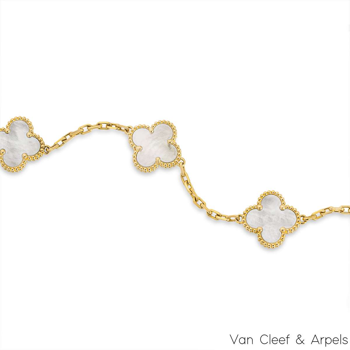 Van Cleef & Arpels Yellow Gold Mother Of Pearl Vintage Alhambra 5 Motif Bracelet VCARA41800