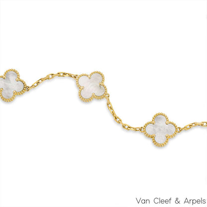 Van Cleef & Arpels Yellow Gold Mother Of Pearl Vintage Alhambra 5 Motif Bracelet VCARA41800