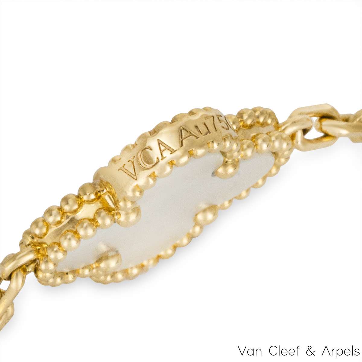 Van Cleef & Arpels Yellow Gold Mother Of Pearl Vintage Alhambra 5 Motif Bracelet VCARA41800