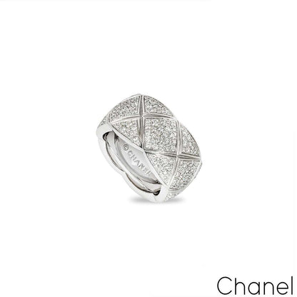 Chanel White Gold Diamond Coco Crush Ring Size 51 J10955