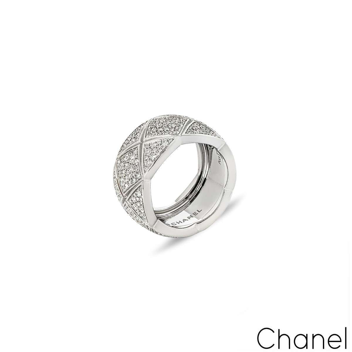 Chanel White Gold Diamond Coco Crush Ring Size 51 J10955