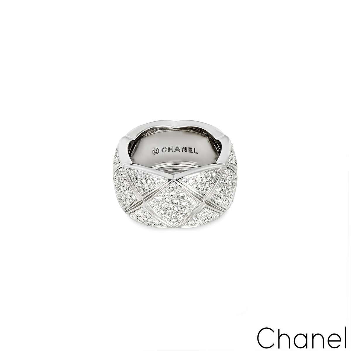 Chanel White Gold Diamond Coco Crush Ring Size 51 J10955