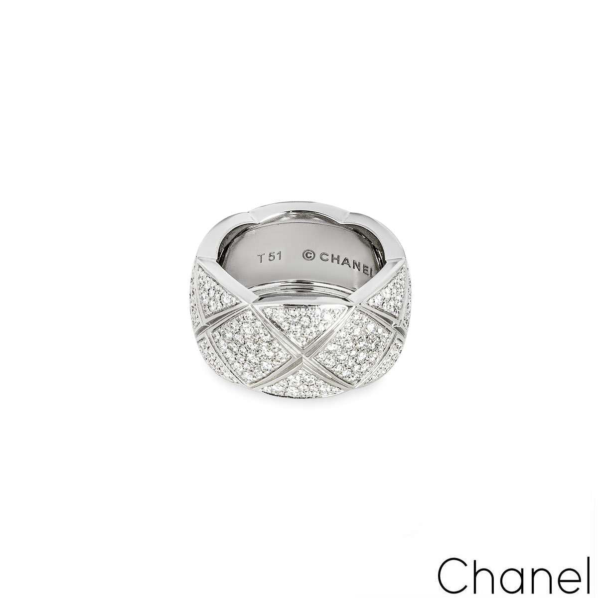 Chanel White Gold Diamond Coco Crush Ring Size 51 J10955