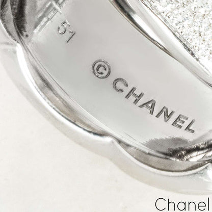 Chanel White Gold Diamond Coco Crush Ring Size 51 J10955