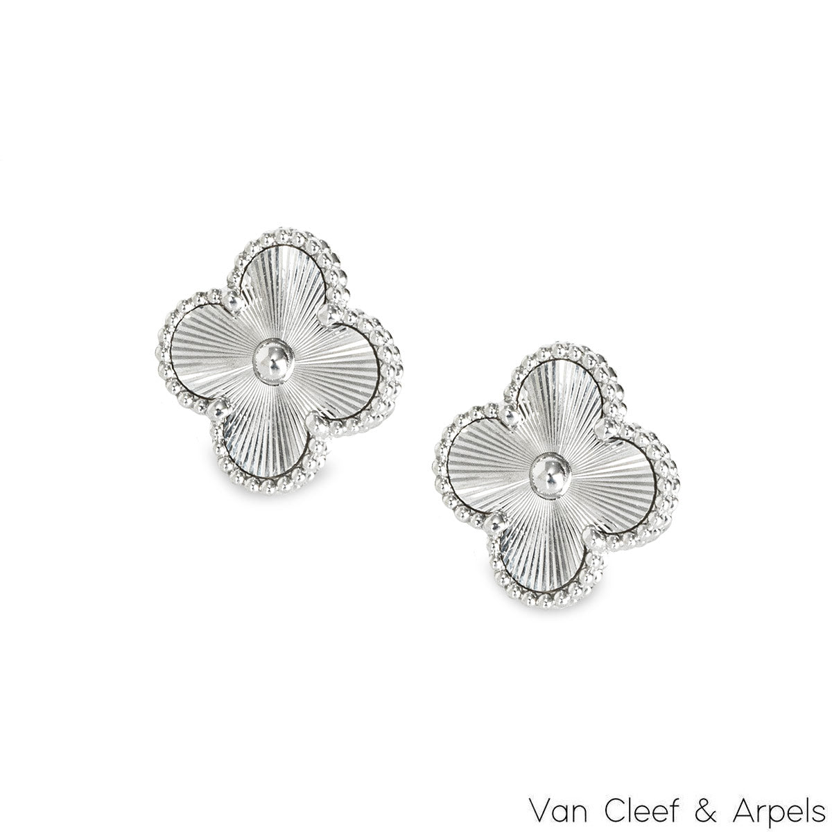 Van Cleef & Arpels White Gold Guilloche Vintage Alhambra Earrings VCARP9XF00