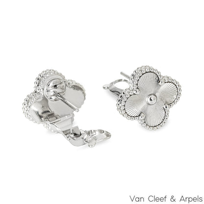 Van Cleef & Arpels White Gold Guilloche Vintage Alhambra Earrings VCARP9XF00