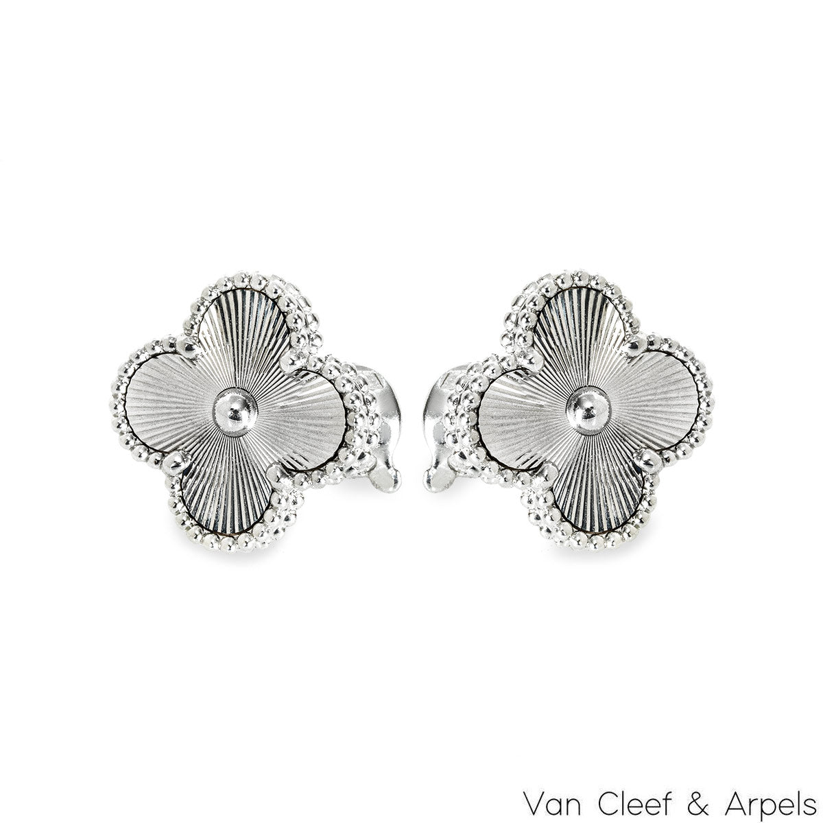 Van Cleef & Arpels White Gold Guilloche Vintage Alhambra Earrings VCARP9XF00