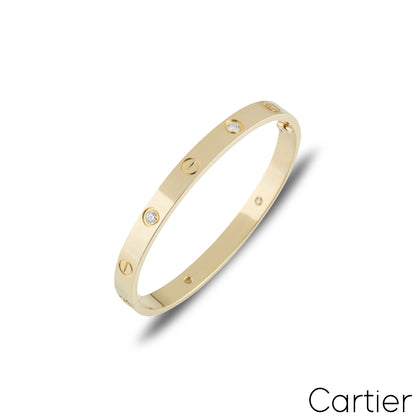 Cartier Yellow Gold Half Diamond Love Bracelet Size 15 B6035915