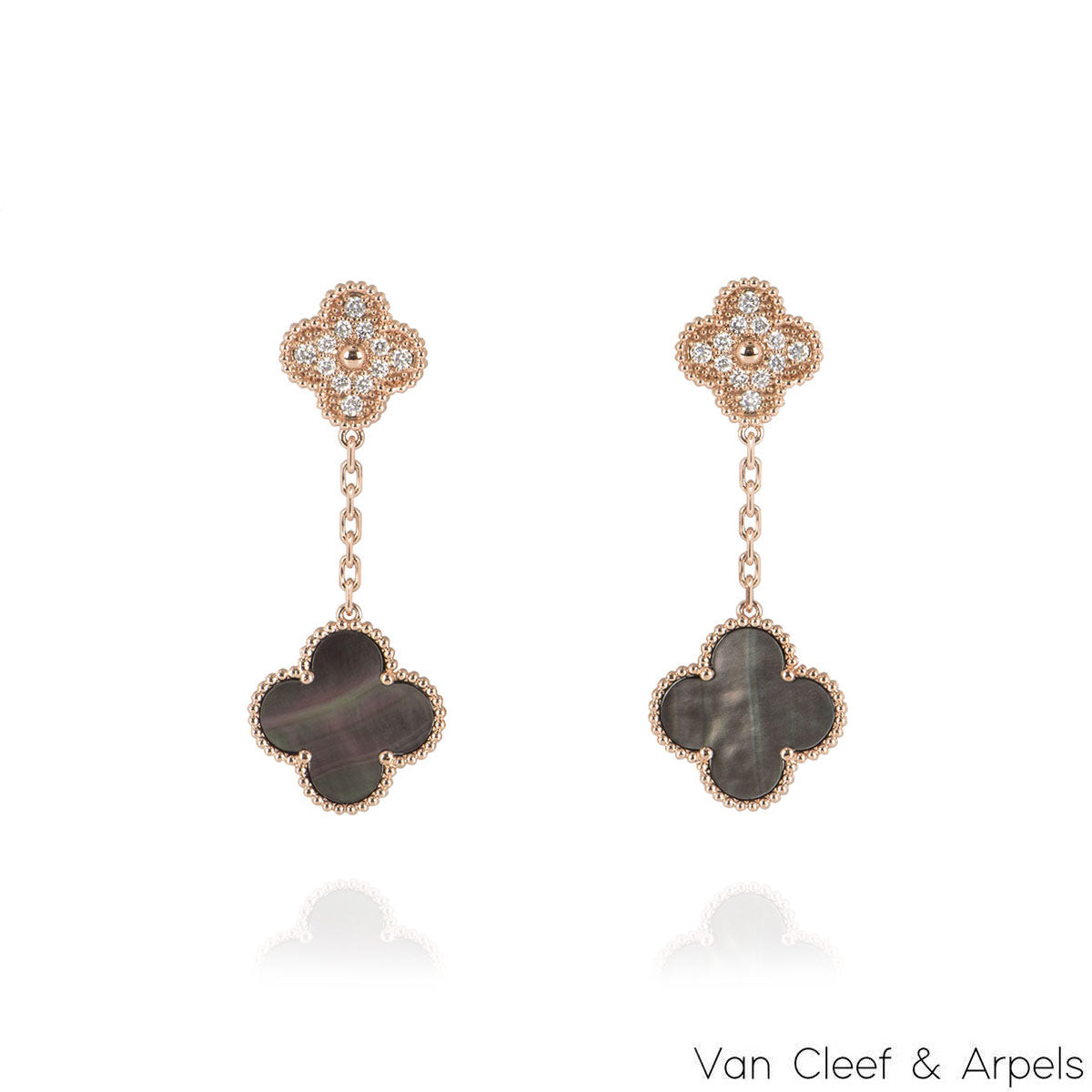 Van Cleef & Arpels Rose Gold Diamond & Mother Of Pearl Magic Alhambra Earrings VCARP2R200