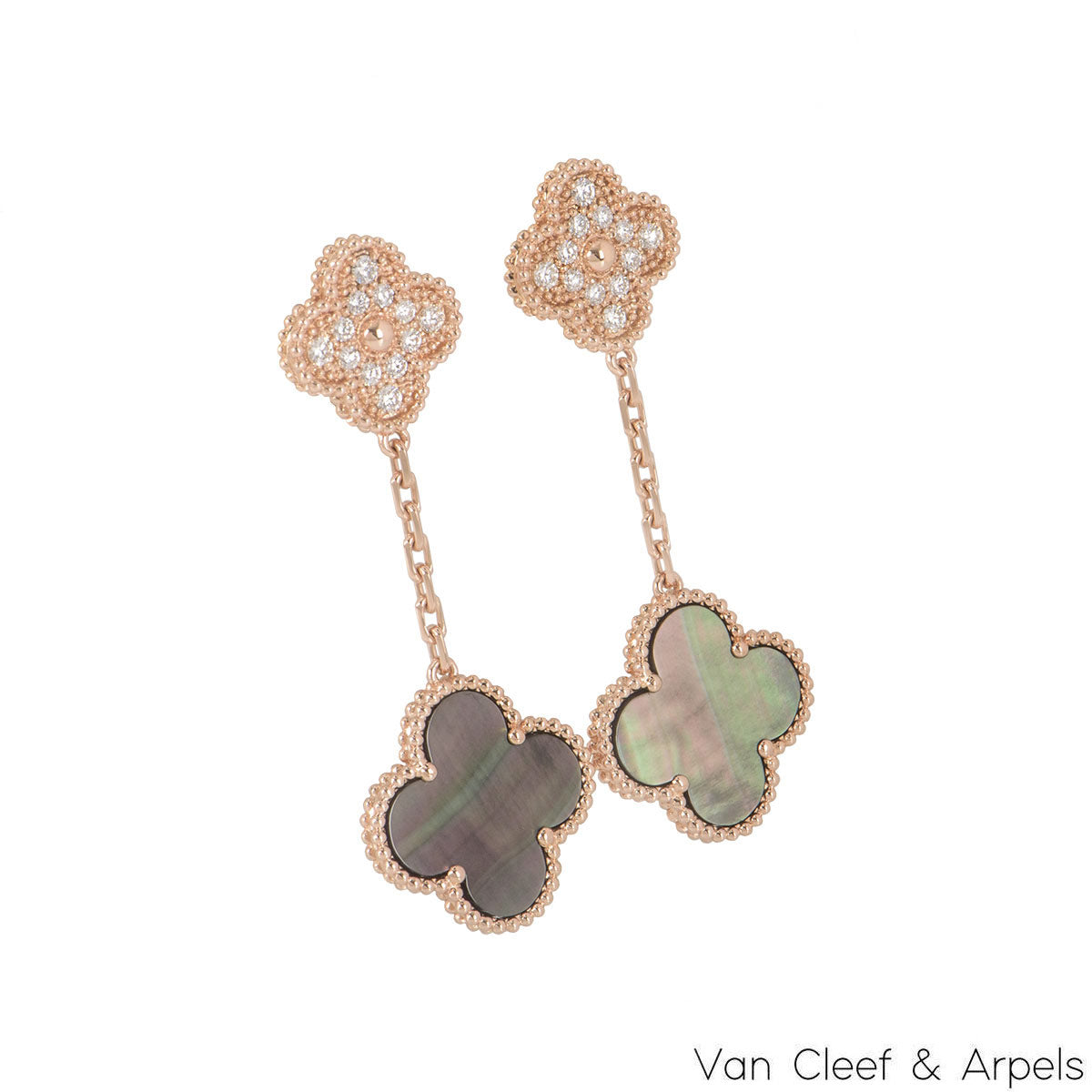 Van Cleef & Arpels Rose Gold Diamond & Mother Of Pearl Magic Alhambra Earrings VCARP2R200