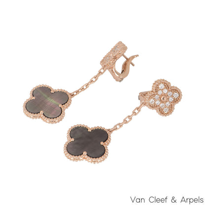 Van Cleef & Arpels Rose Gold Diamond & Mother Of Pearl Magic Alhambra Earrings VCARP2R200