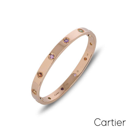 Cartier Rose Gold Coloured Stones Love Bracelet Size 17 B6036517