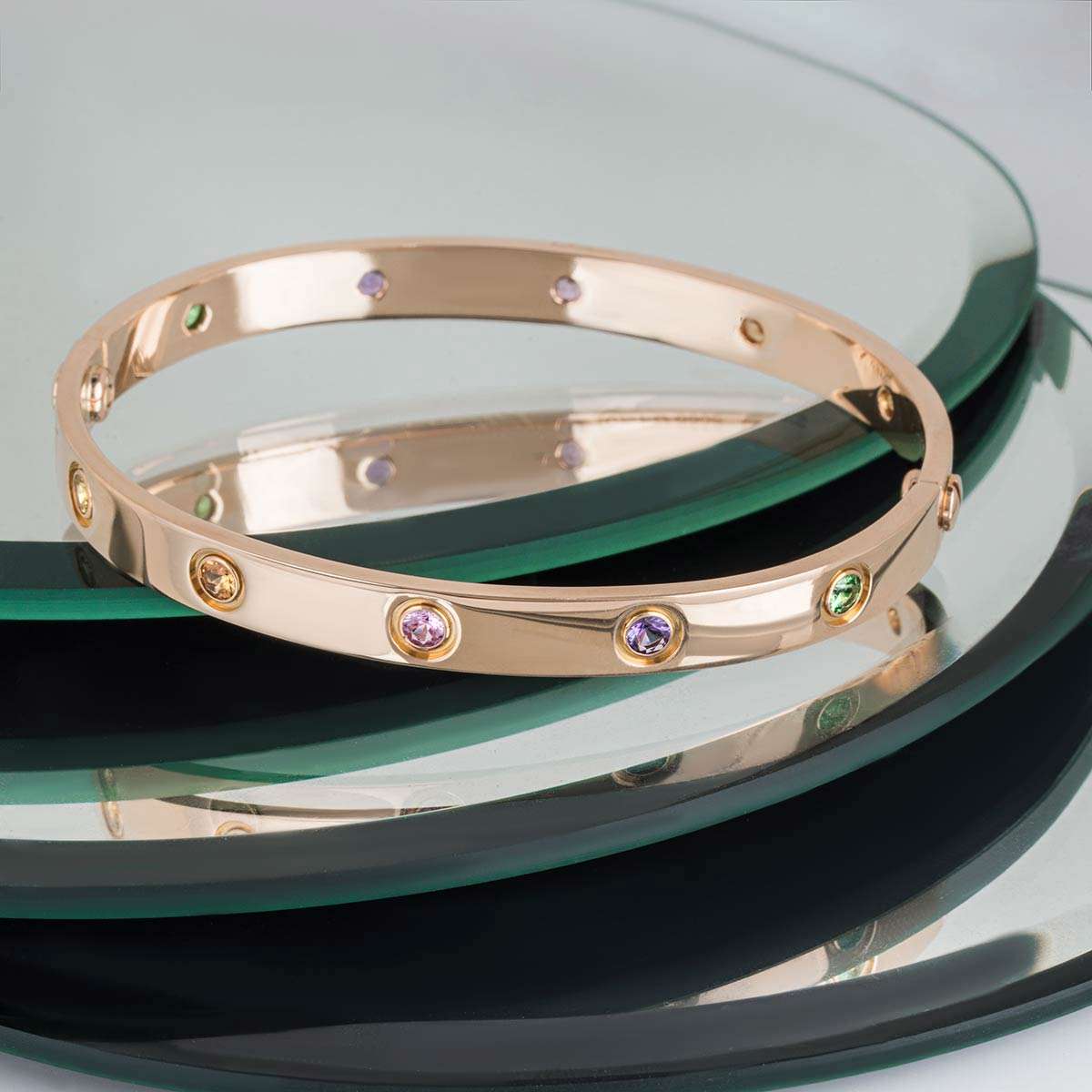 Cartier Rose Gold Coloured Stones Love Bracelet Size 17 B6036517